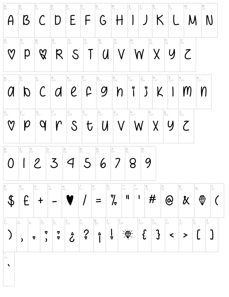 I Heart You Always font map